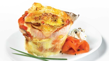 Smoked salmon and leek mini pinwheel quiches