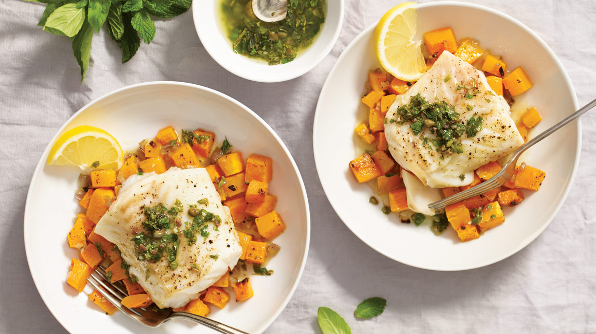 Cod with roasted butternut squash 