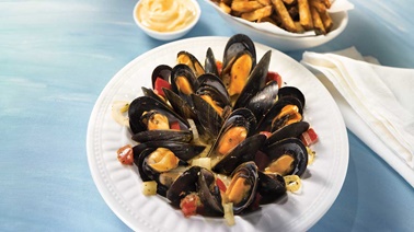 Moules jardinières au pesto