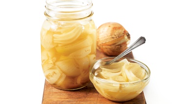 Pickled yellow onions with celery salt