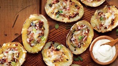 Smoked meat-stuffed potato skins