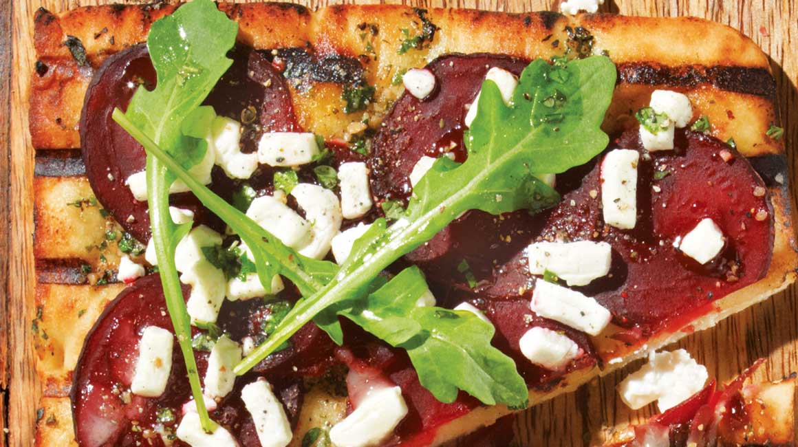 Beet and goat cheese pizza