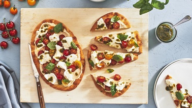 White bean and tomato naan pizzas