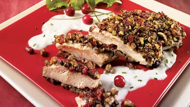 Pecan and Cranberry Chicken Breasts with Creamy Five-Pepper Sauce