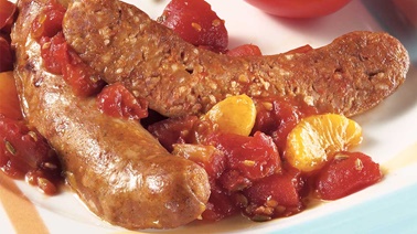 Baked Polenta with Sausages, Tomatoes and Mandarin Oranges