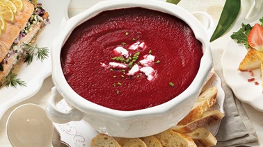 Cream of beet soup with goat cheese
