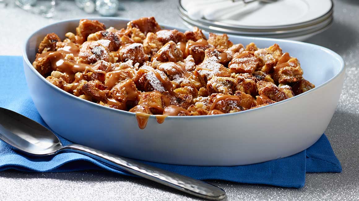 Bread pudding with caramel sauce