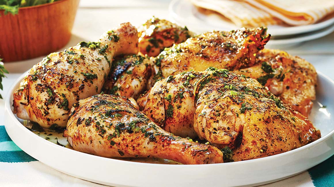 Grilled chicken with quick lemon and herb sauce