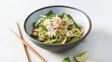 Fresh Pasta with Lobster, Green Beans, Snow Peas, and a Coconut-Sesame Sauce