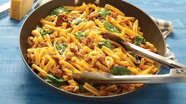 Stefano faita’s one-potan pasta with sausage and spinach 