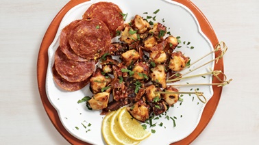 Garlic sauteed octopus with crispy salchichon sausage