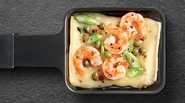 Fritz Raclette cheese with shrimp and sour cream