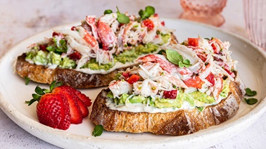 Avocado, Crab & Strawberry on Toast with Creamy Chive Sauce