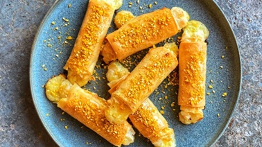 Akawie cheese rolls with honey and dukkah