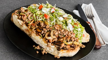 Spicy Veal Sub with Mushrooms, Caramelized Onions, Aioli & Provolone Cheese