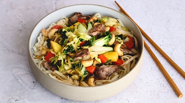 Beef, Chinese vegetable, and cashew stir-fry