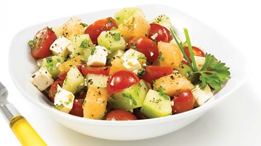 Melon, tomato, and feta salad