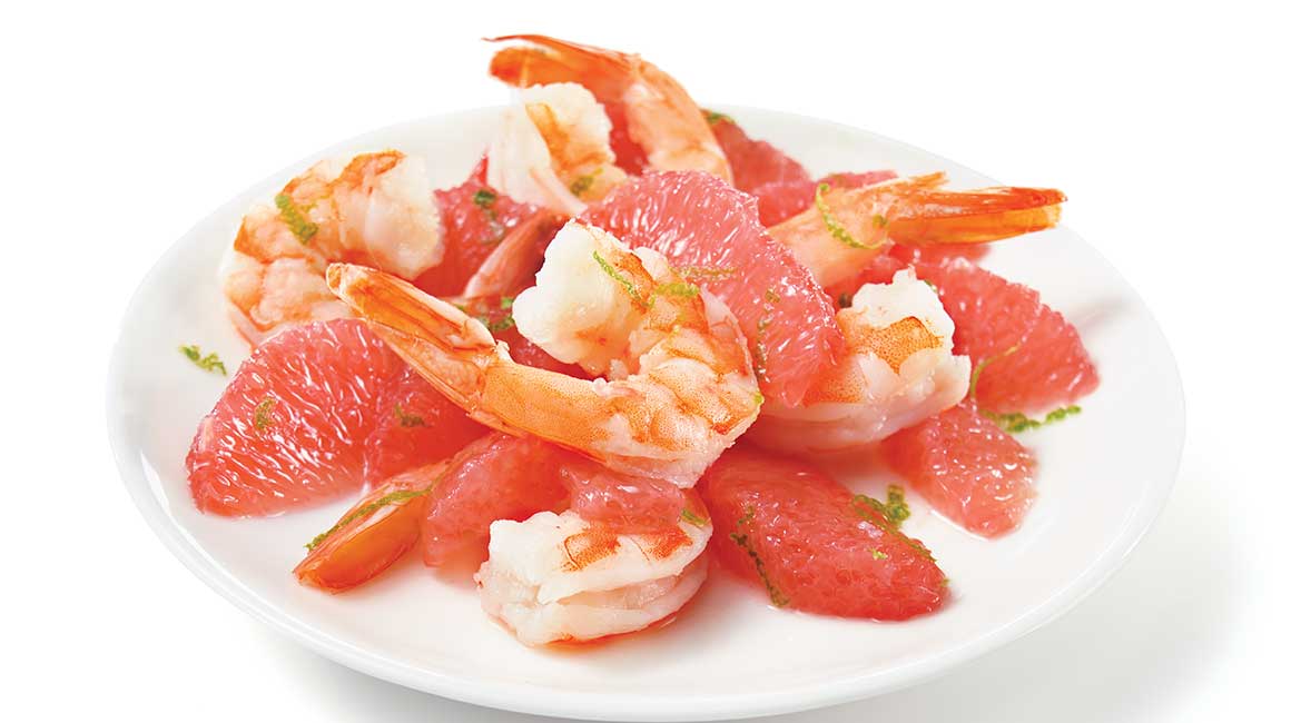 Pink grapefuit and shrimp salad