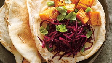 Parmesan Crusted Sweet Potato, Red Cabbage and Sesame Pita Sandwiches by Ricardo