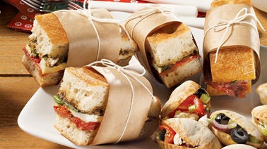 Italian-style sandwiches on focaccia bread