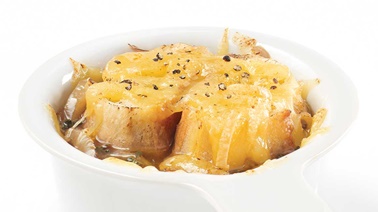 French onion soup au gratin with Grondines cheese