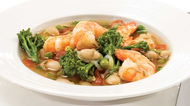 Broccolini, shrimp and fennel seed soup