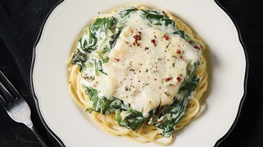 Flounder in Creamy Spinach Sauce with Linguine