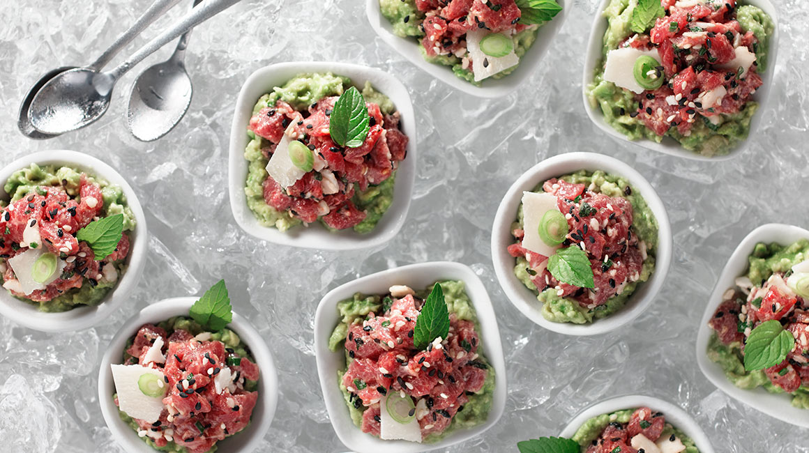 Refreshing beef tartare on guacamole from Geneviève Everell
