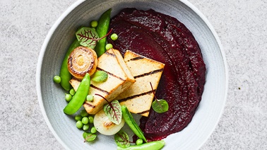 Marinated Tofu, Vegetable Stir-fry & Beet Purée