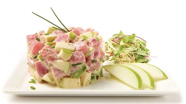 Tartare de thon à la pomme, mayonnaise épicée