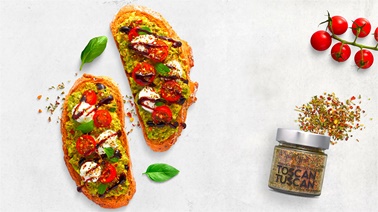 Avo-toast with tuscan herbs, bocconcini & balsamic glaze