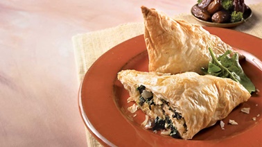 Greek-Style Puff Pastry Triangles with Feta Cheese, Spinach and Dates