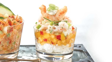 Shrimp tartare verrines with apple and fennel