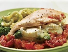 Goat Cheese-Stuffed Chicken Over Tomatoes