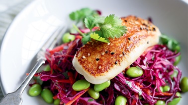Cabbage, Edamame and Grilled Halloumi Salad from Ricardo