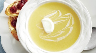 Velouté de poireaux caramélisés et de pommes de terre