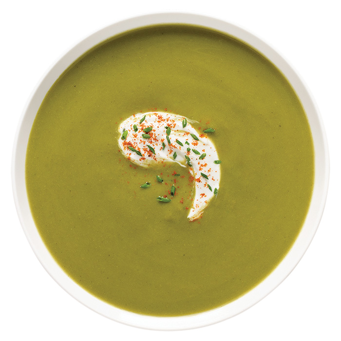 Creamy broccoli, green pea and spinach soup