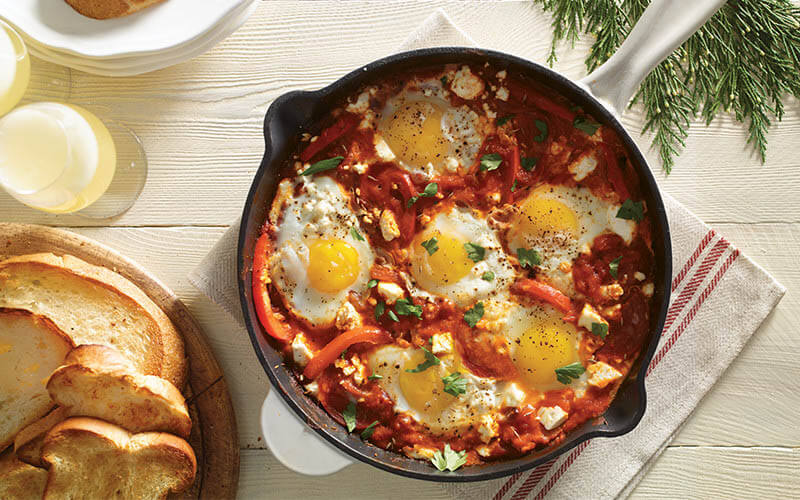 Egg casserole with tomato & pepper sauce